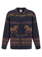 Blue Jacquard Zip-Up Cardigan 1