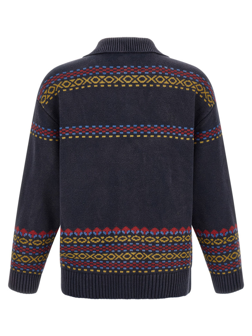 Blue Jacquard Zip-Up Cardigan 2