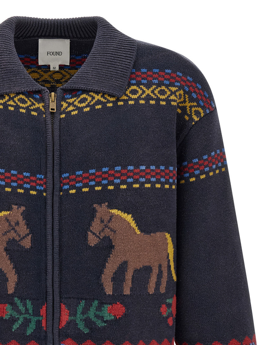 Blue Jacquard Zip-Up Cardigan 3
