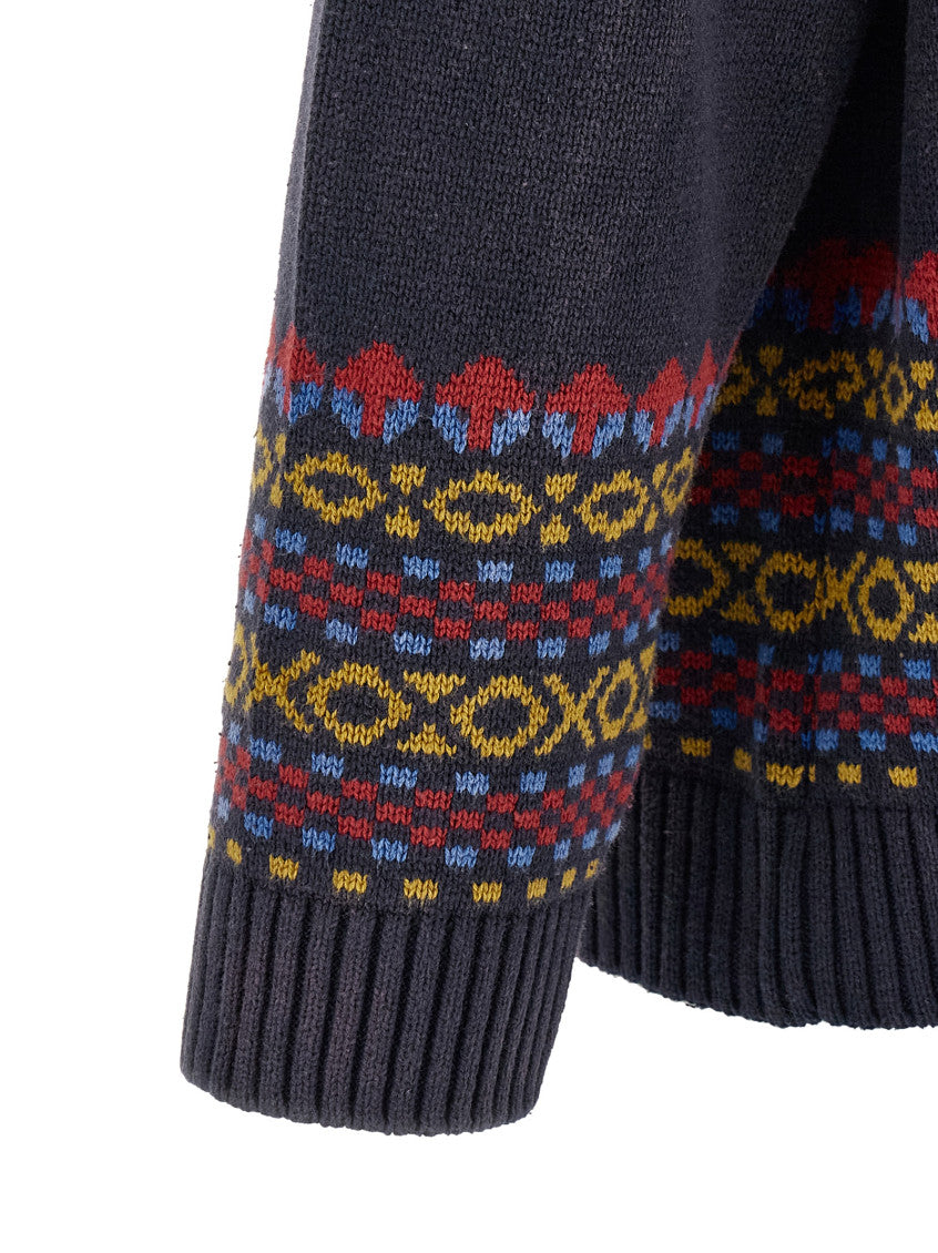 Blue Jacquard Zip-Up Cardigan 4
