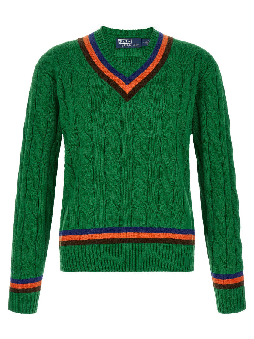 Green Knitted V-Neck Sweater 1