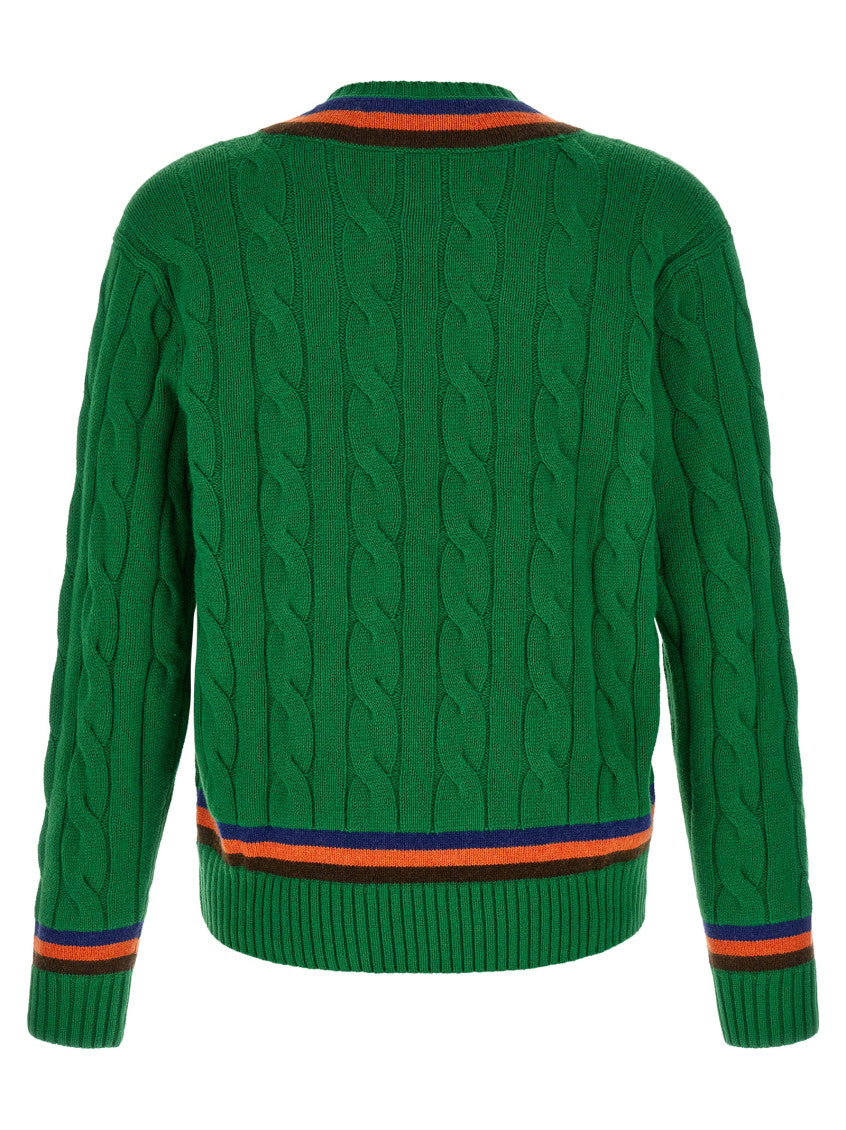 Green Knitted V-Neck Sweater 2
