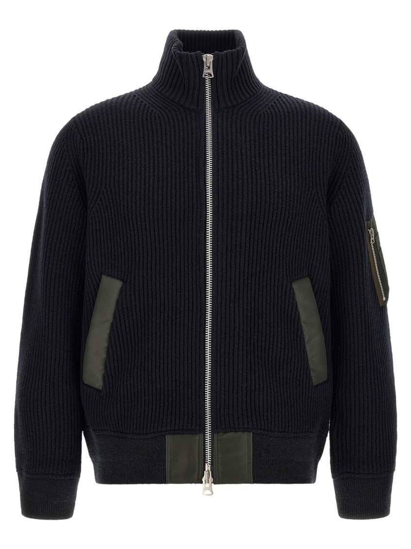 Blue Textured Zip-Up Sweater 1