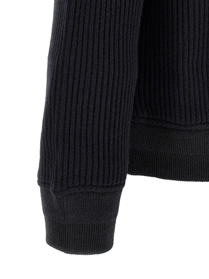 Blue Textured Zip-Up Sweater 4