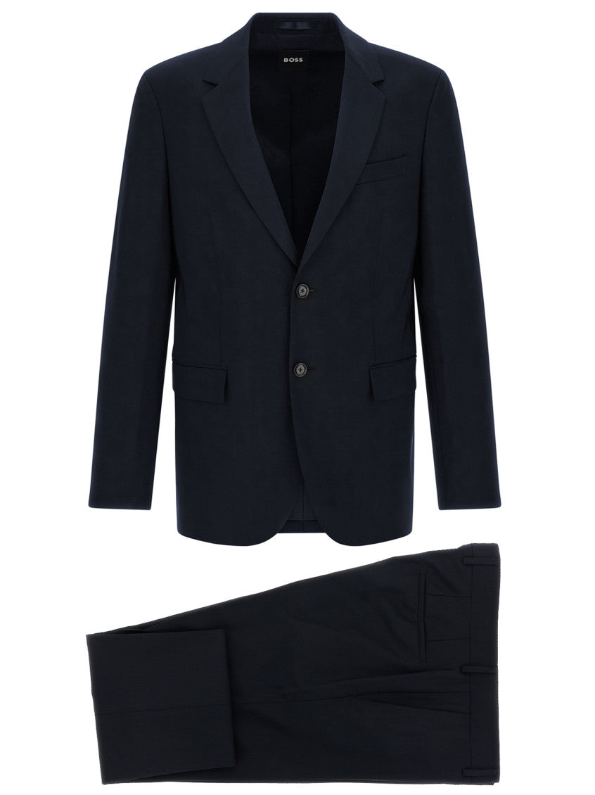 Navy Blue Solid Notched Lapel Suit 1