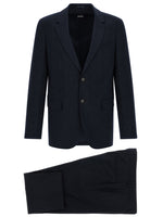 Navy Blue Solid Notched Lapel Suit 1