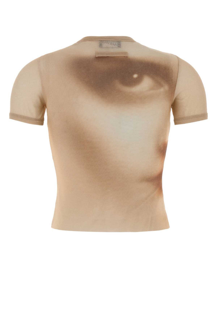 Beige Graphic Crew Neck T-Shirt 2