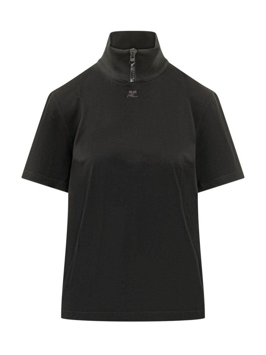 Black Solid Mock Collar T-Shirt 1