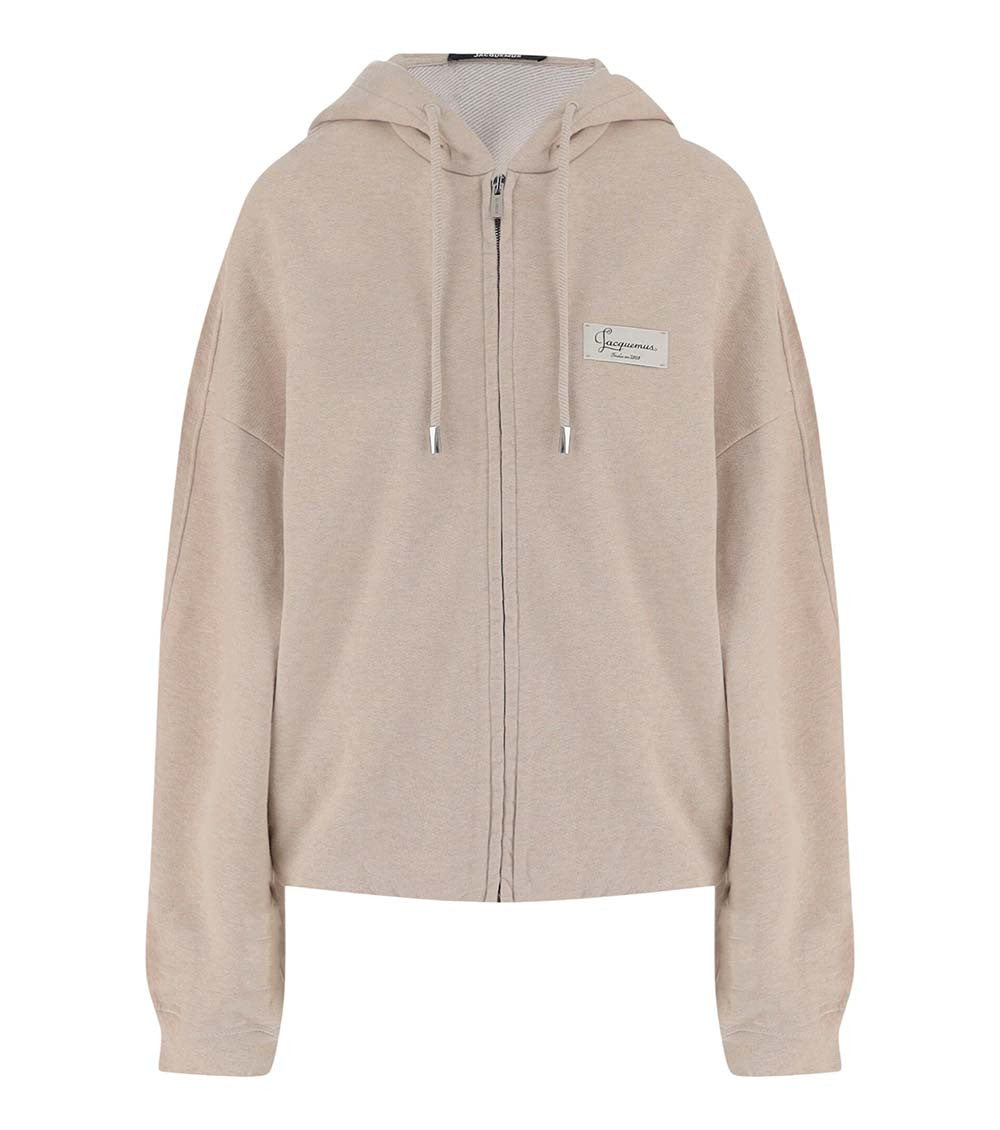 Beige Zip UP Logo Hoodie 1