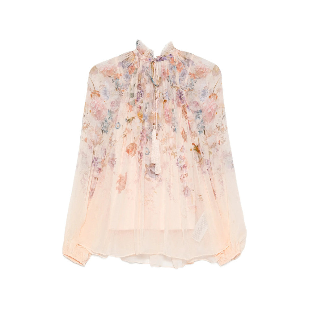 Beige Floral Mandarin Collar Top 1