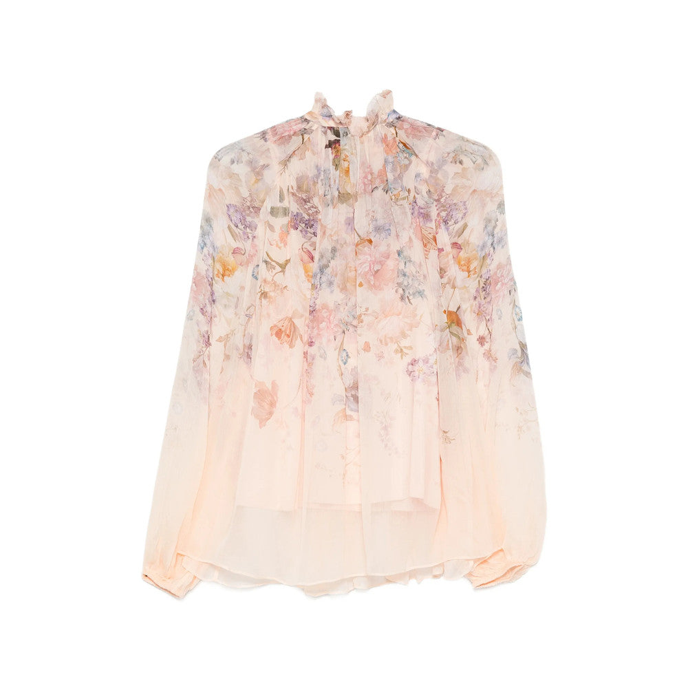 Beige Floral Mandarin Collar Top 2