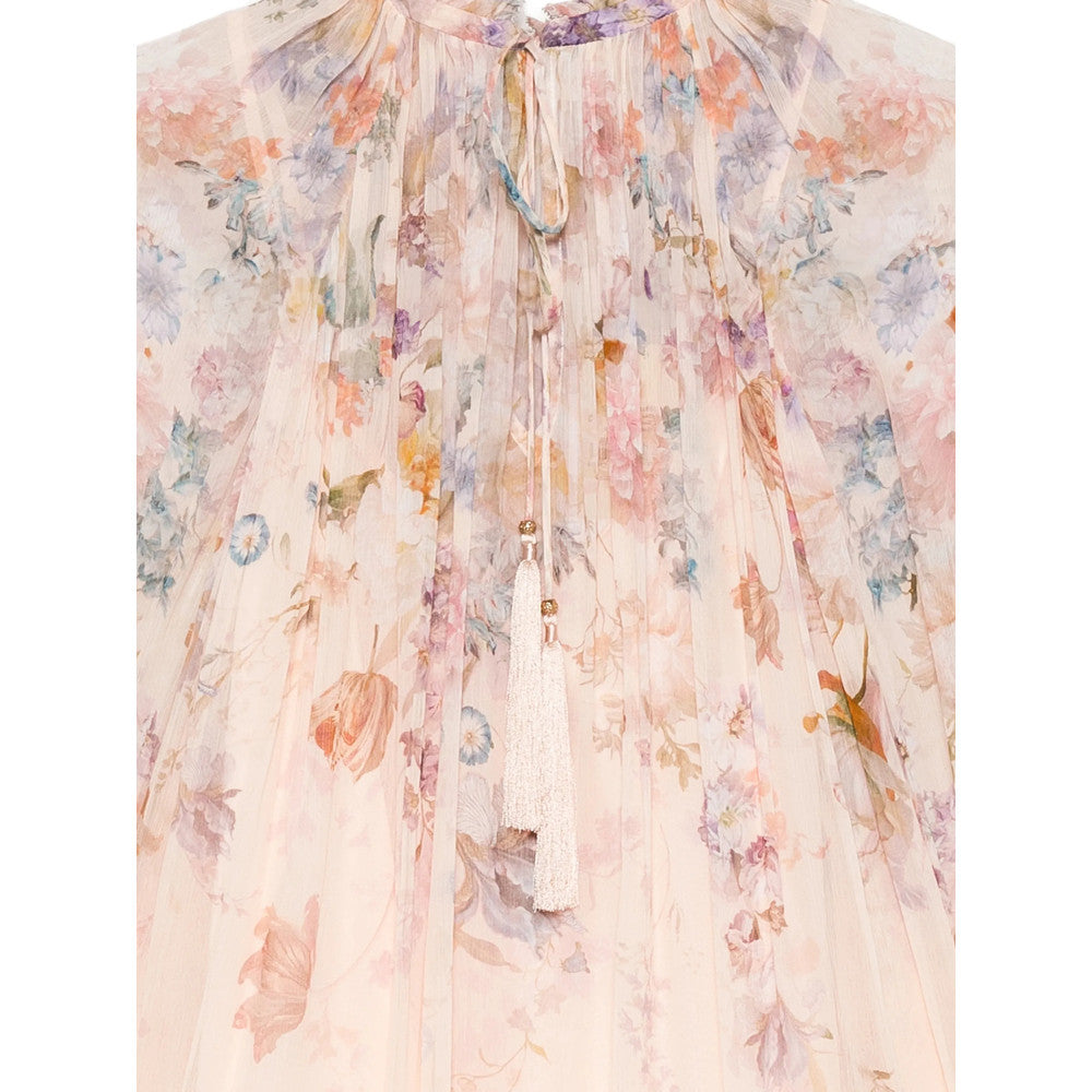 Beige Floral Mandarin Collar Top 3