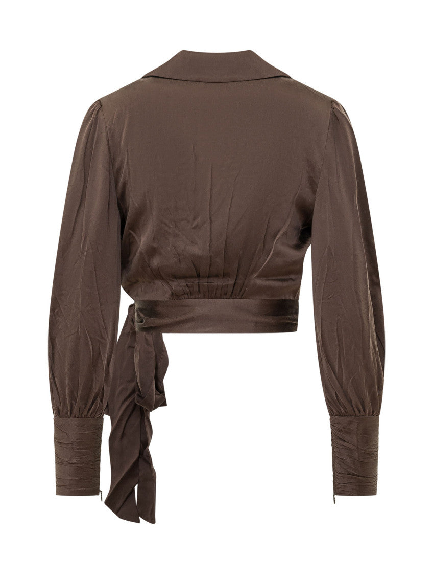 Brown Solid V Neck Top 2