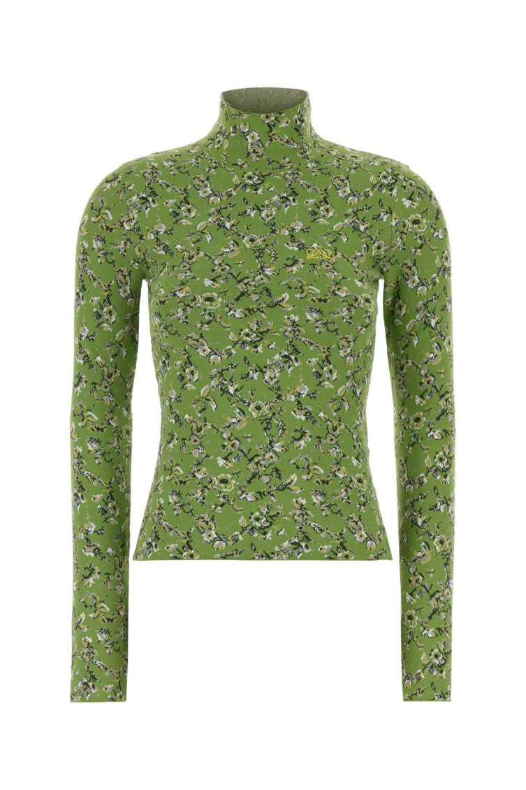 Green Floral Mock Collar Top 1