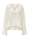 Off White Ruffle V Neck Top 1