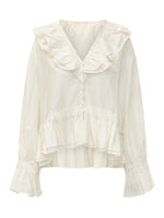 Off White Ruffle V Neck Top 1