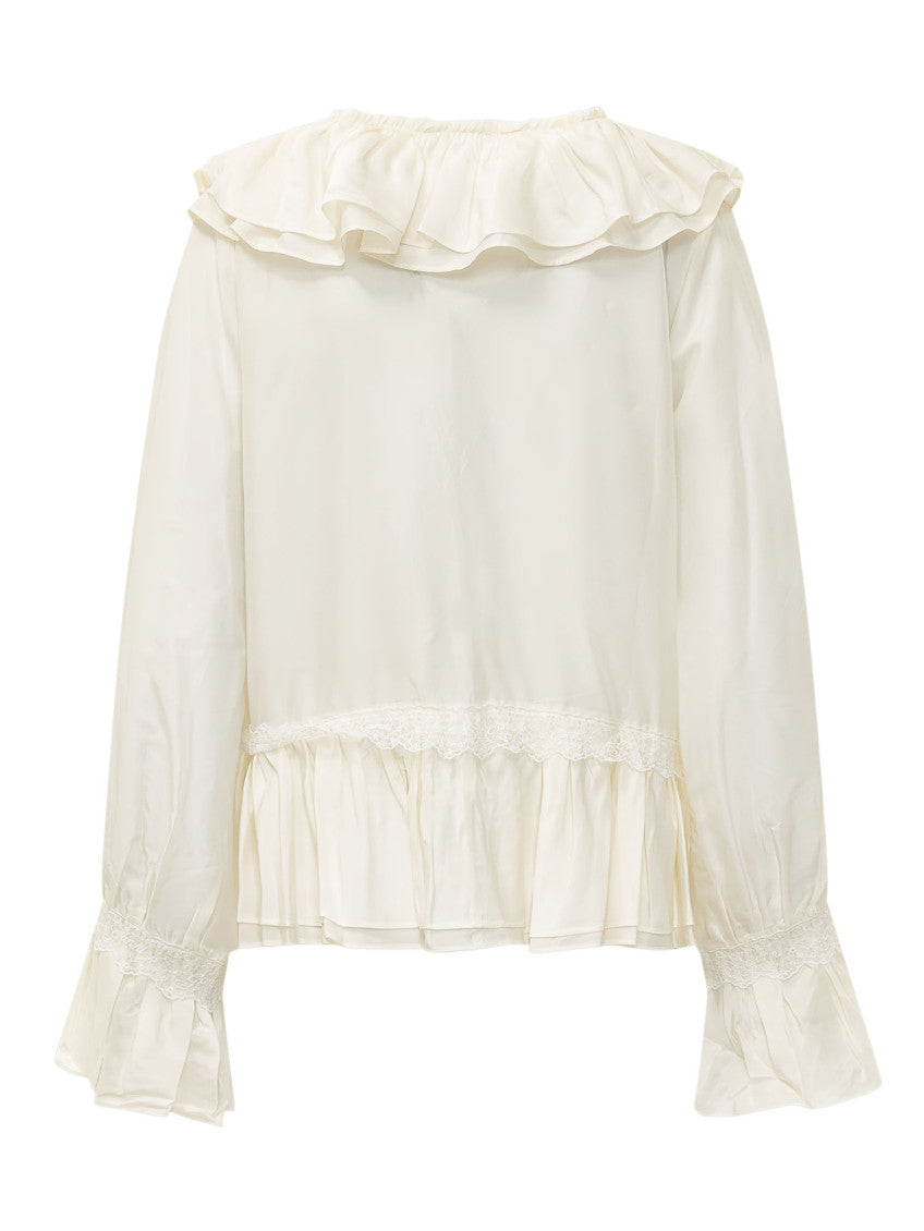 Off White Ruffle V Neck Top 2