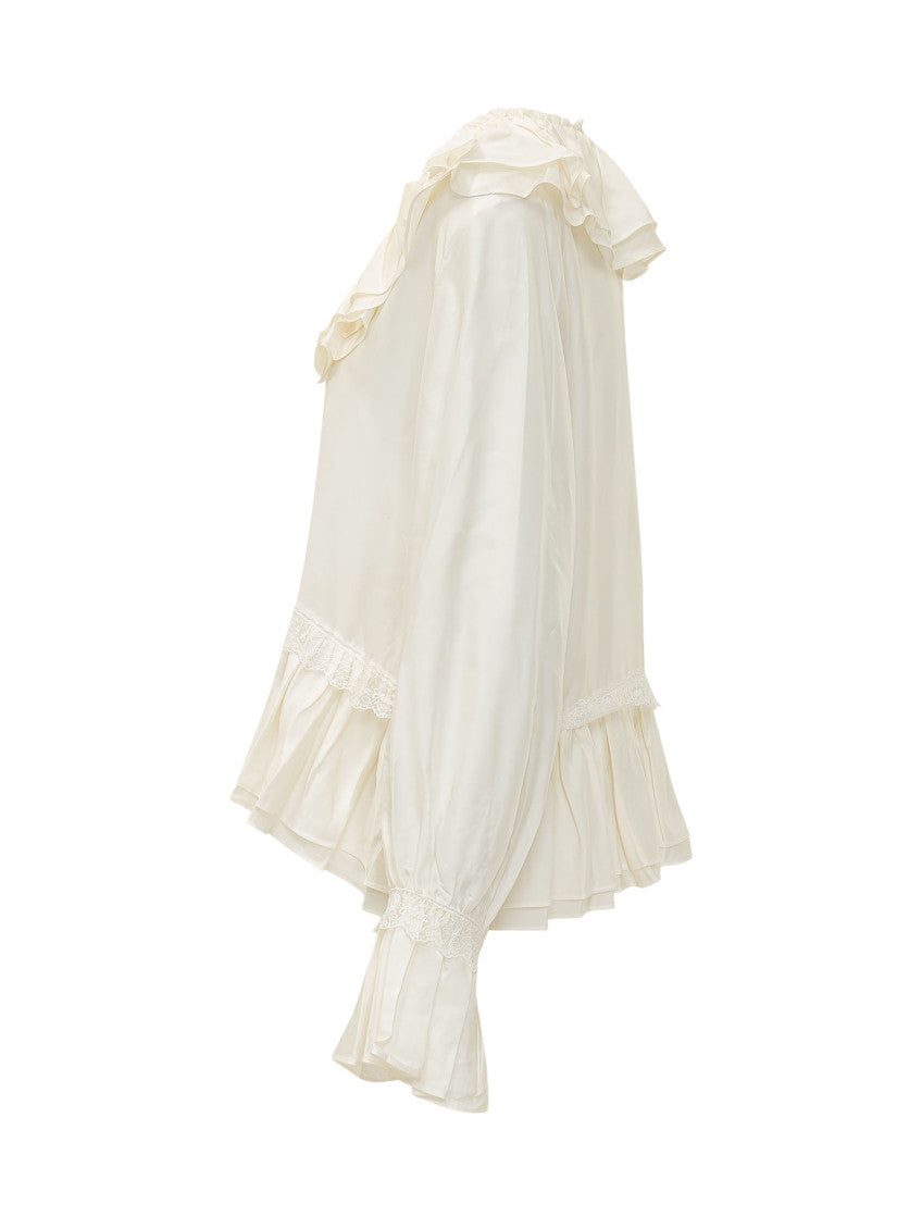 Off White Ruffle V Neck Top 3