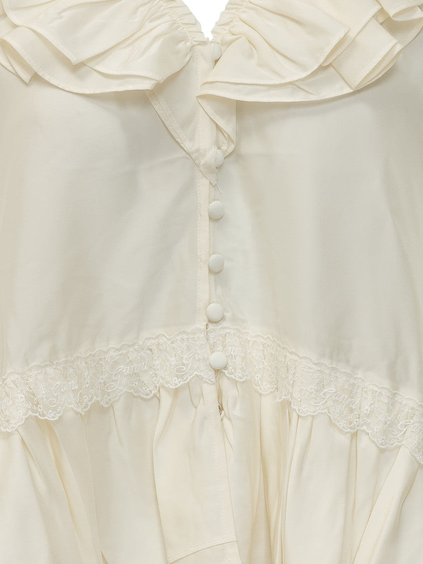 Off White Ruffle V Neck Top 4