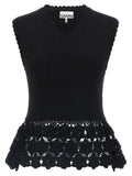 Black Crochet V Neck Top 1