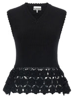 Black Crochet V Neck Top 1