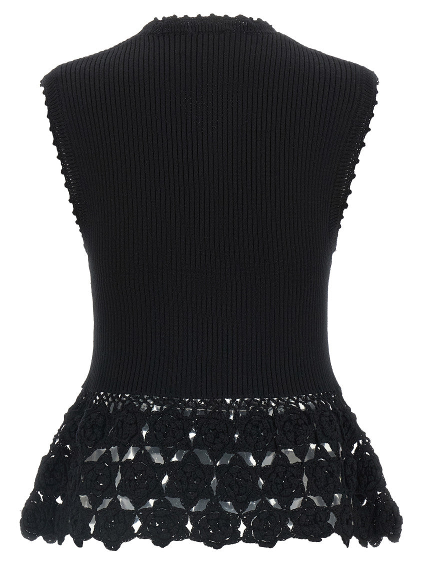 Black Crochet V Neck Top 2