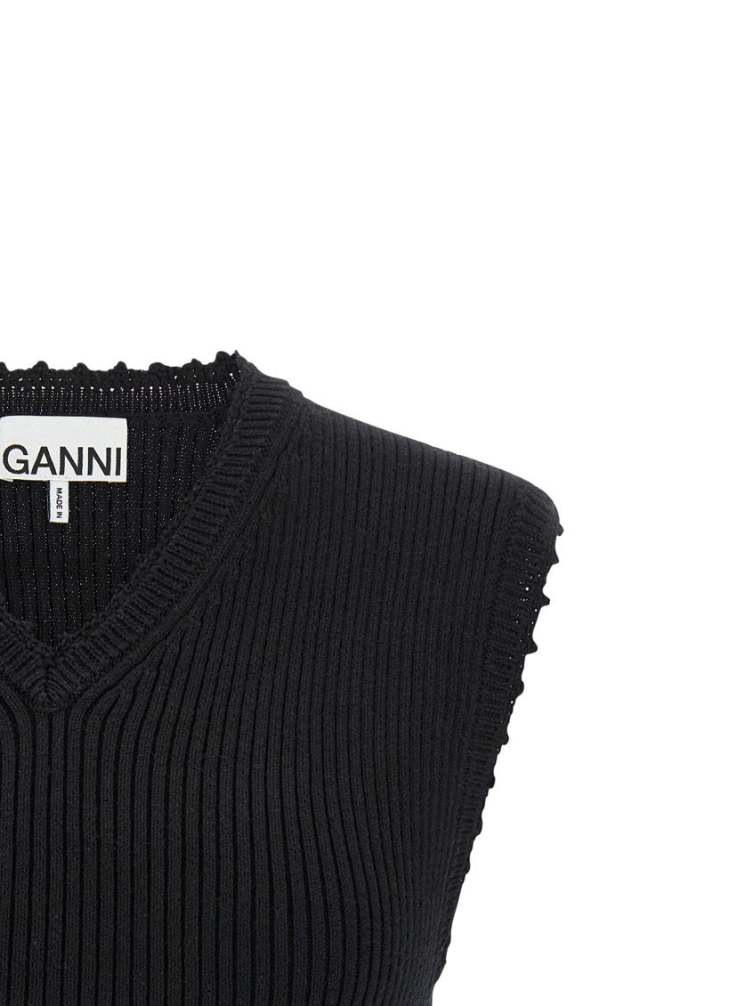 Black Crochet V Neck Top 3