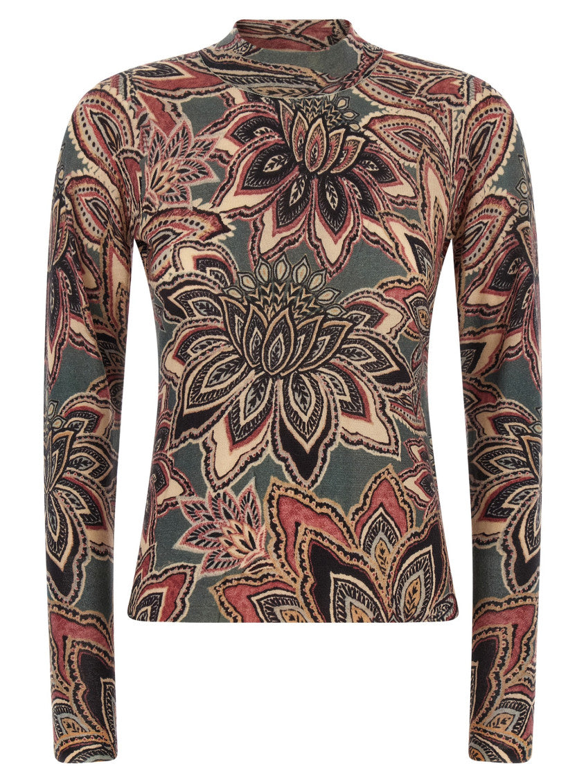 Multicolor Paisley Mock Collar Top 1