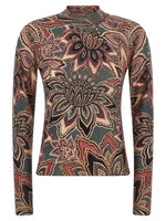 Multicolor Paisley Mock Collar Top 1