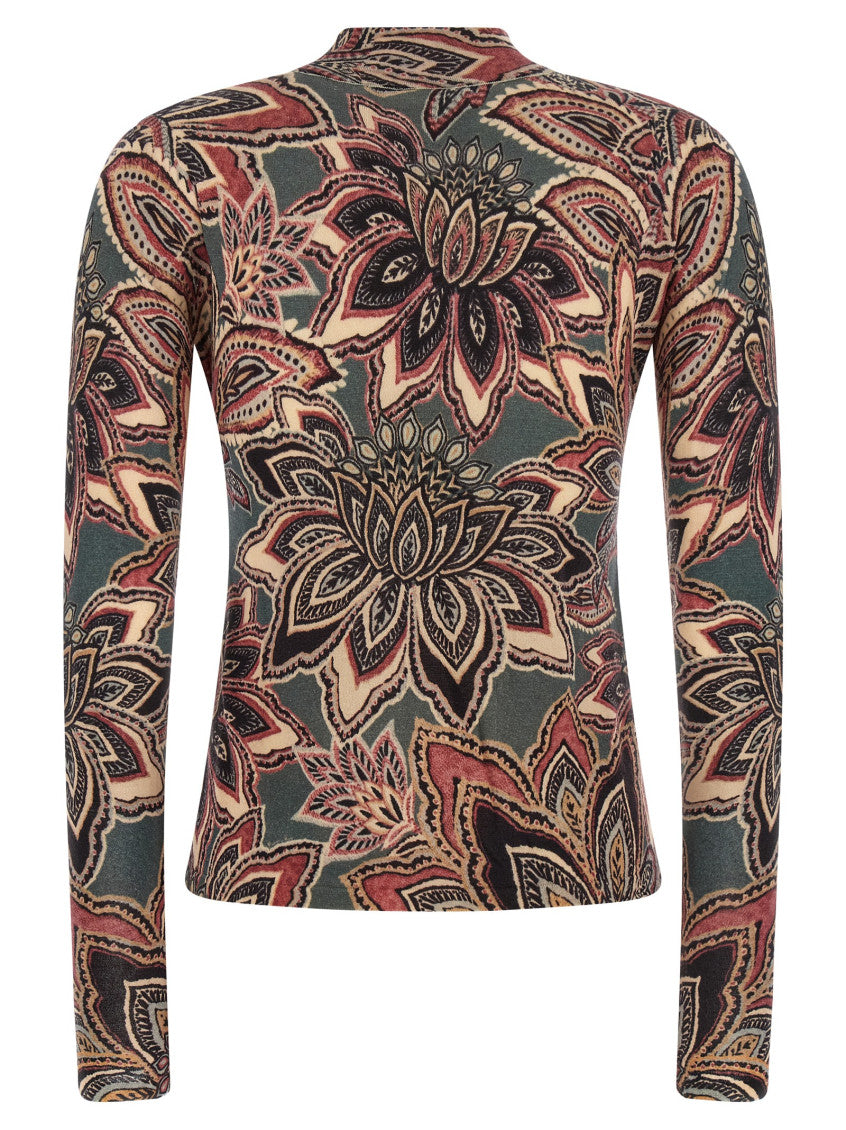 Multicolor Paisley Mock Collar Top 2