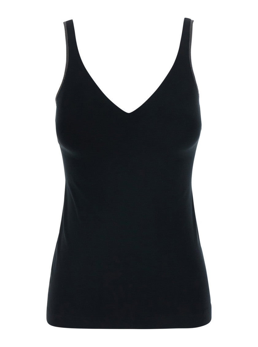Black Solid V Neck Top 1