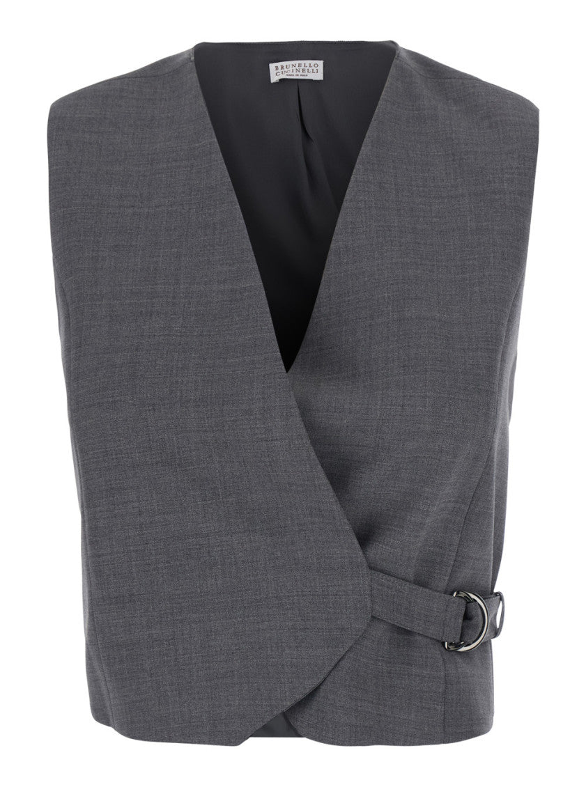 Grey Solid V Neck Top 1