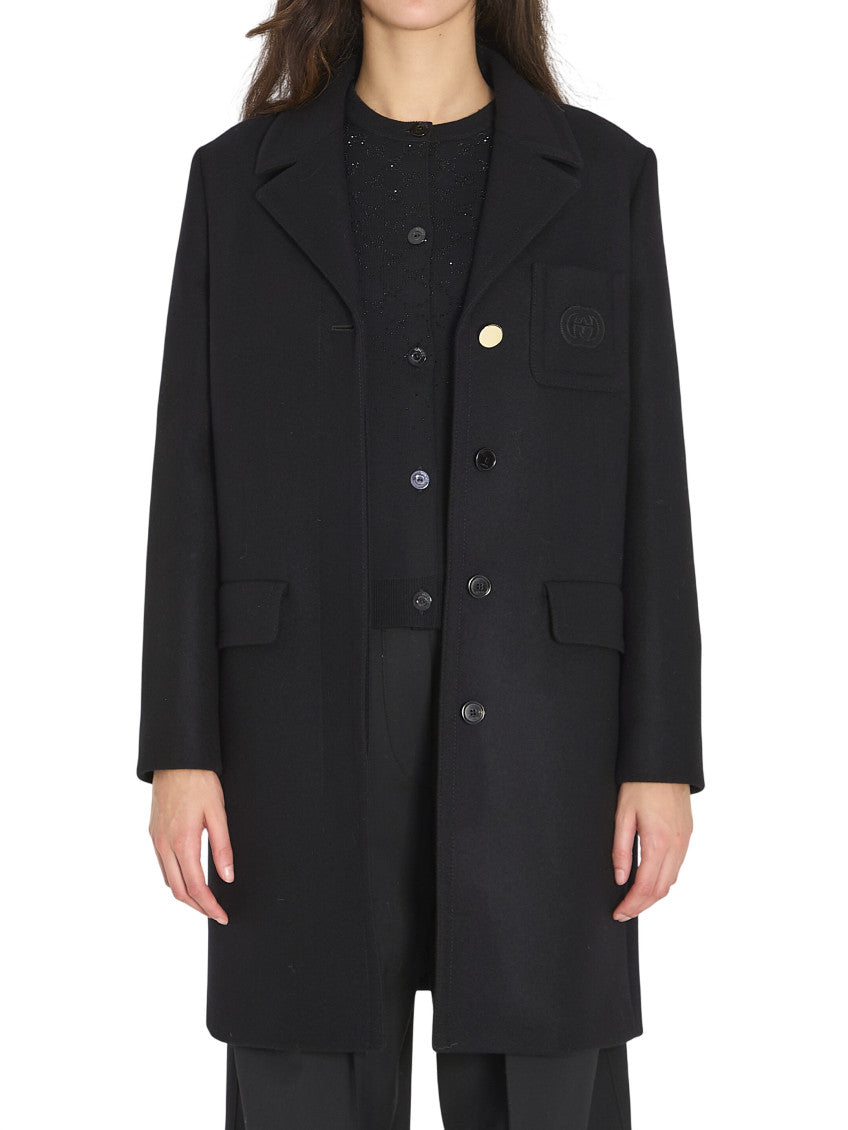 Black Notched Lapel Trench Coat 1