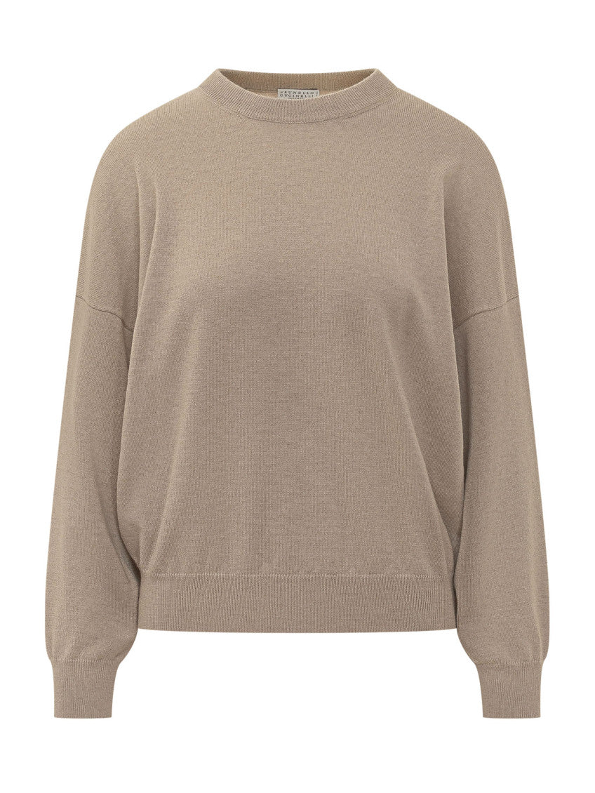 Beige Knitted Crew Neck Sweater 1
