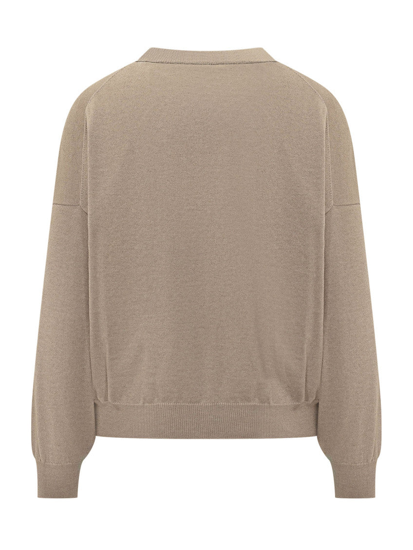 Beige Knitted Crew Neck Sweater 2