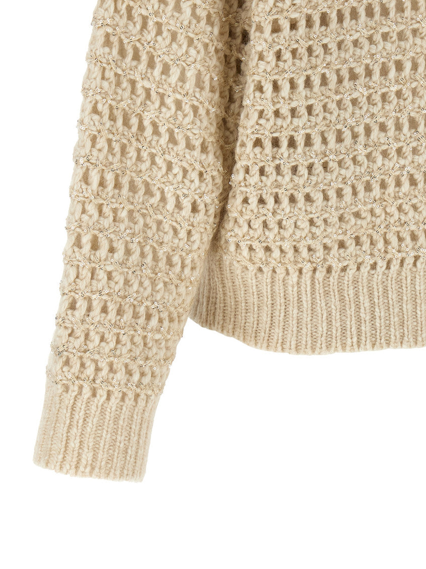 Beige Knitted Crew Neck Sweater 4