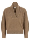 Beige Knitted Shawl Neck Sweater 1
