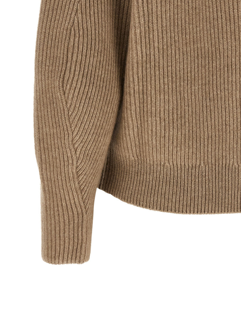 Beige Knitted Shawl Neck Sweater 4