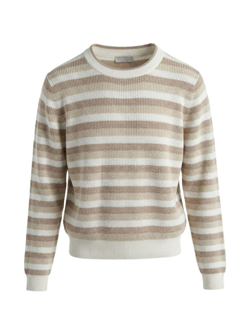 Beige Stripes Crew Neck Sweater 1