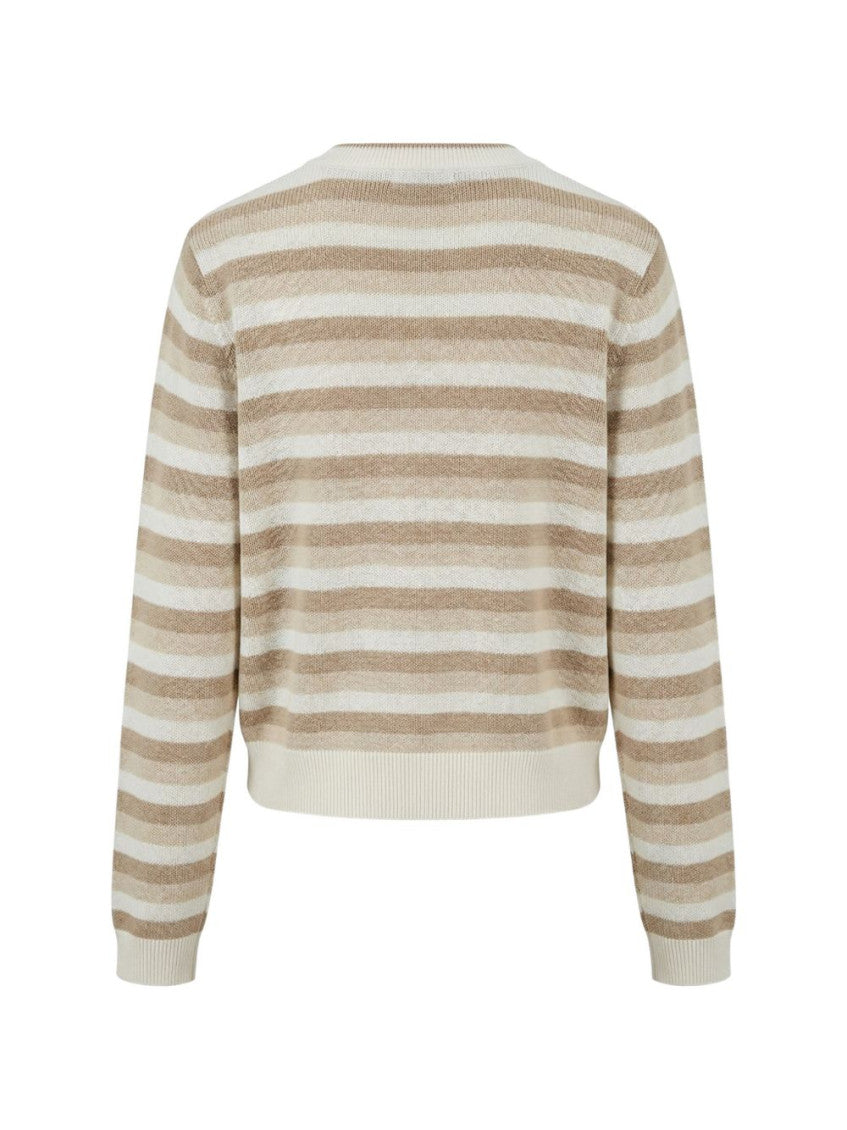 Beige Stripes Crew Neck Sweater 2