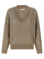 Brown Embellished V Neck Sweater 1