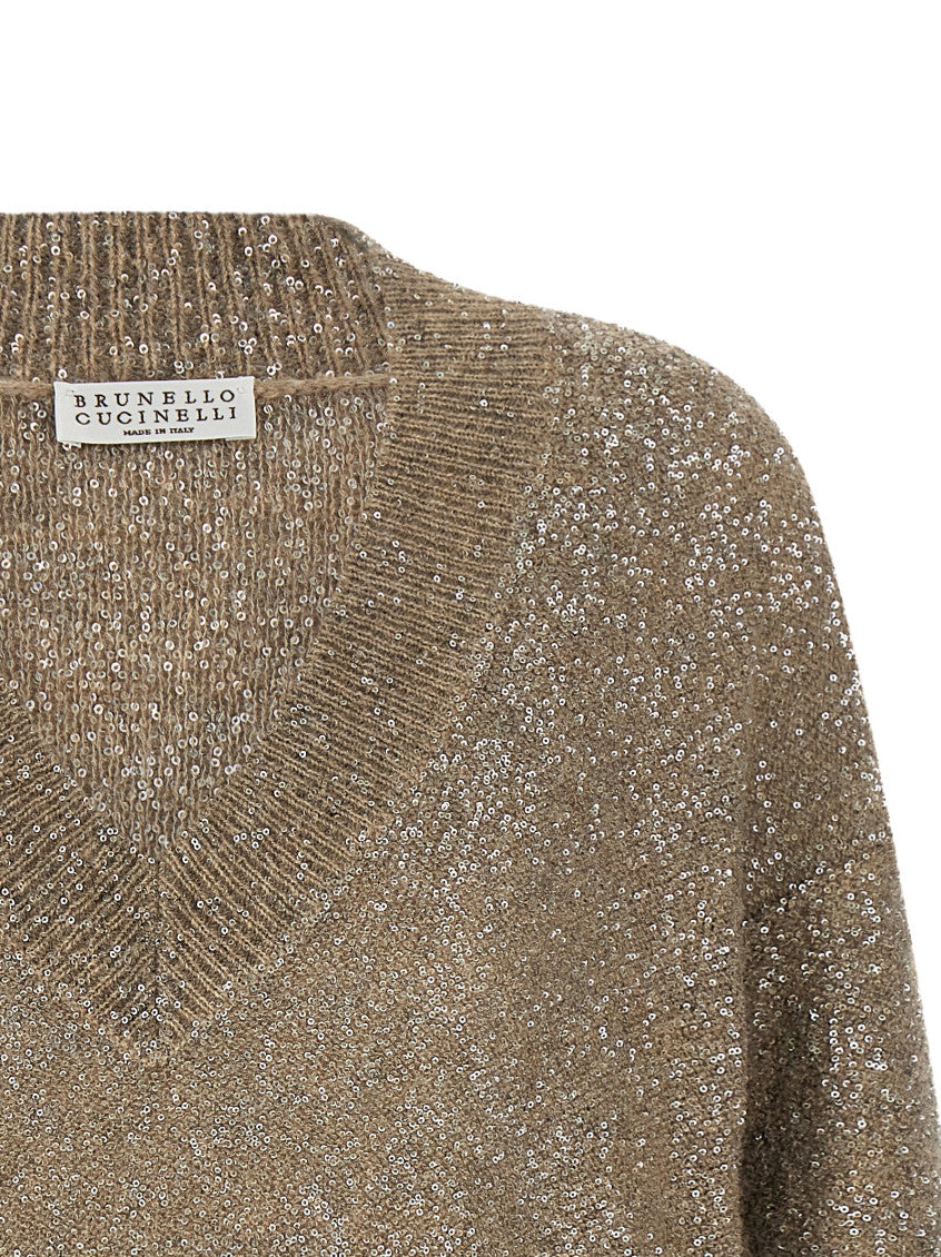 Brown Embellished V Neck Sweater 3