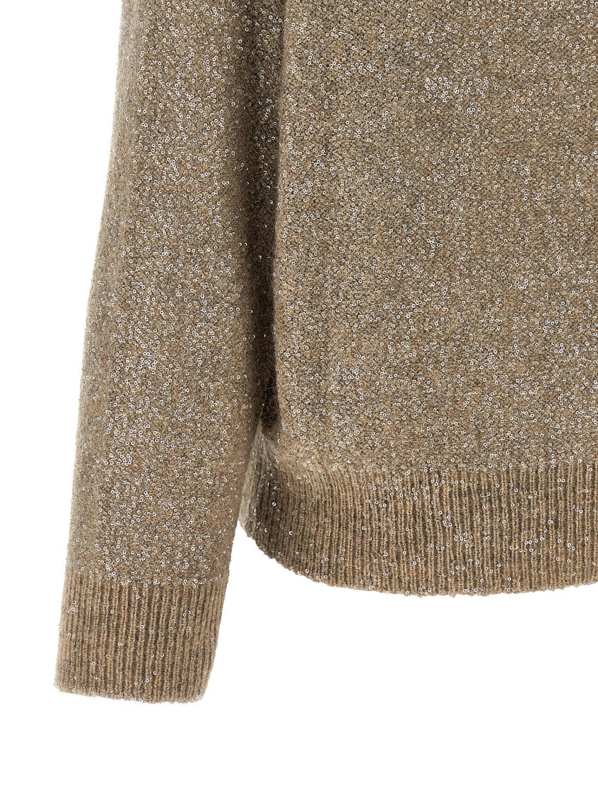 Brown Embellished V Neck Sweater 4