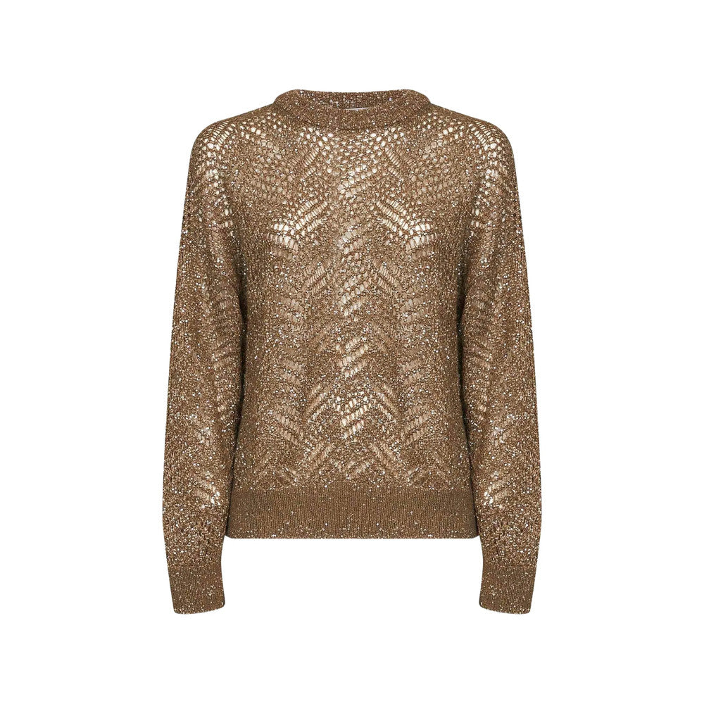 Brown Embellished Crew Neck Sweater 1