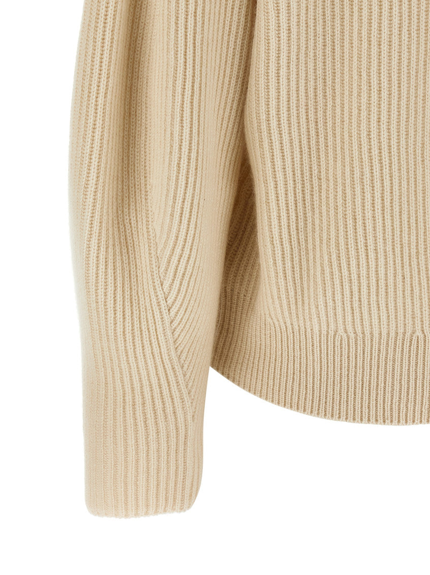 Beige Knitted Shawl Neck Sweater 4