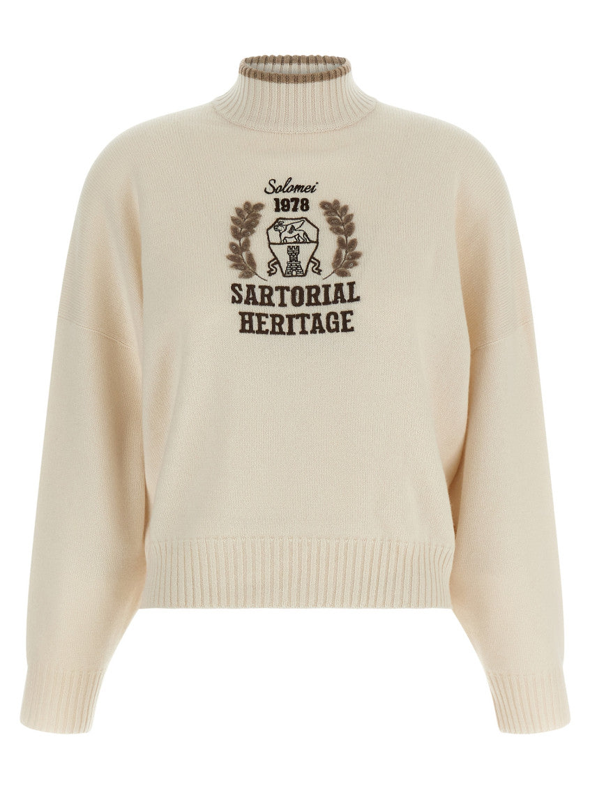 Beige Embroidered Turtle Neck Sweater 1