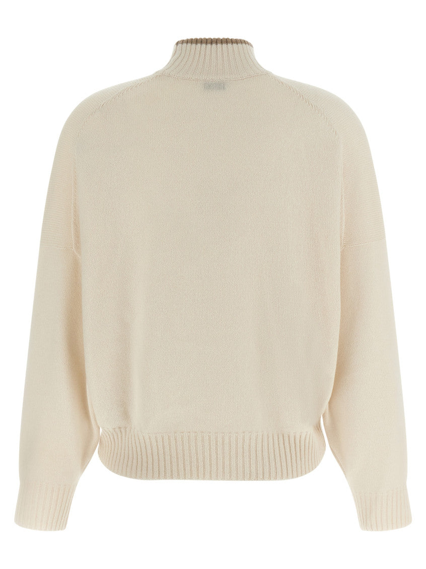 Beige Embroidered Turtle Neck Sweater 2