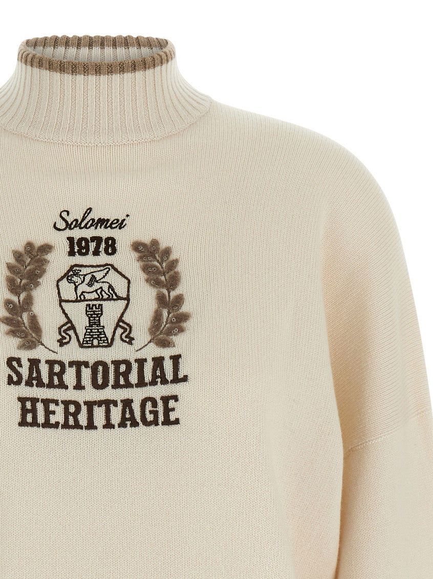 Beige Embroidered Turtle Neck Sweater 3