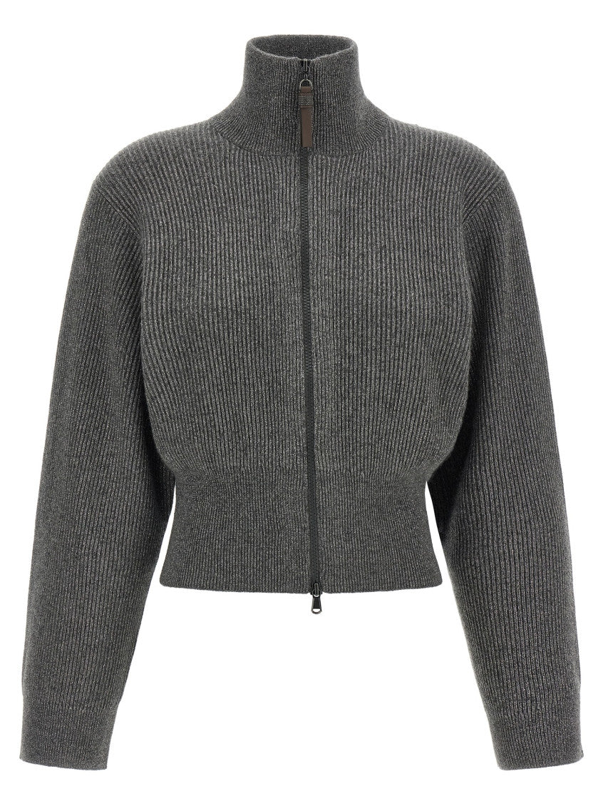 Grey Knitted Mock Collar Sweater 1