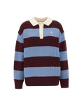 Multicolor Stripes Shirt Collar Sweater 1